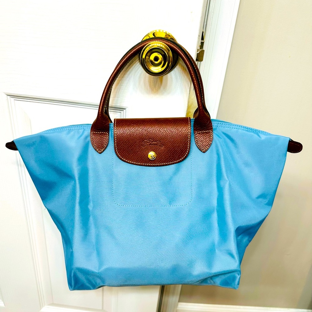 NewPrice‼️LongChamp LE Pliage Blue Small Nylon Canvas & Leather ToteTravel Bag 💙